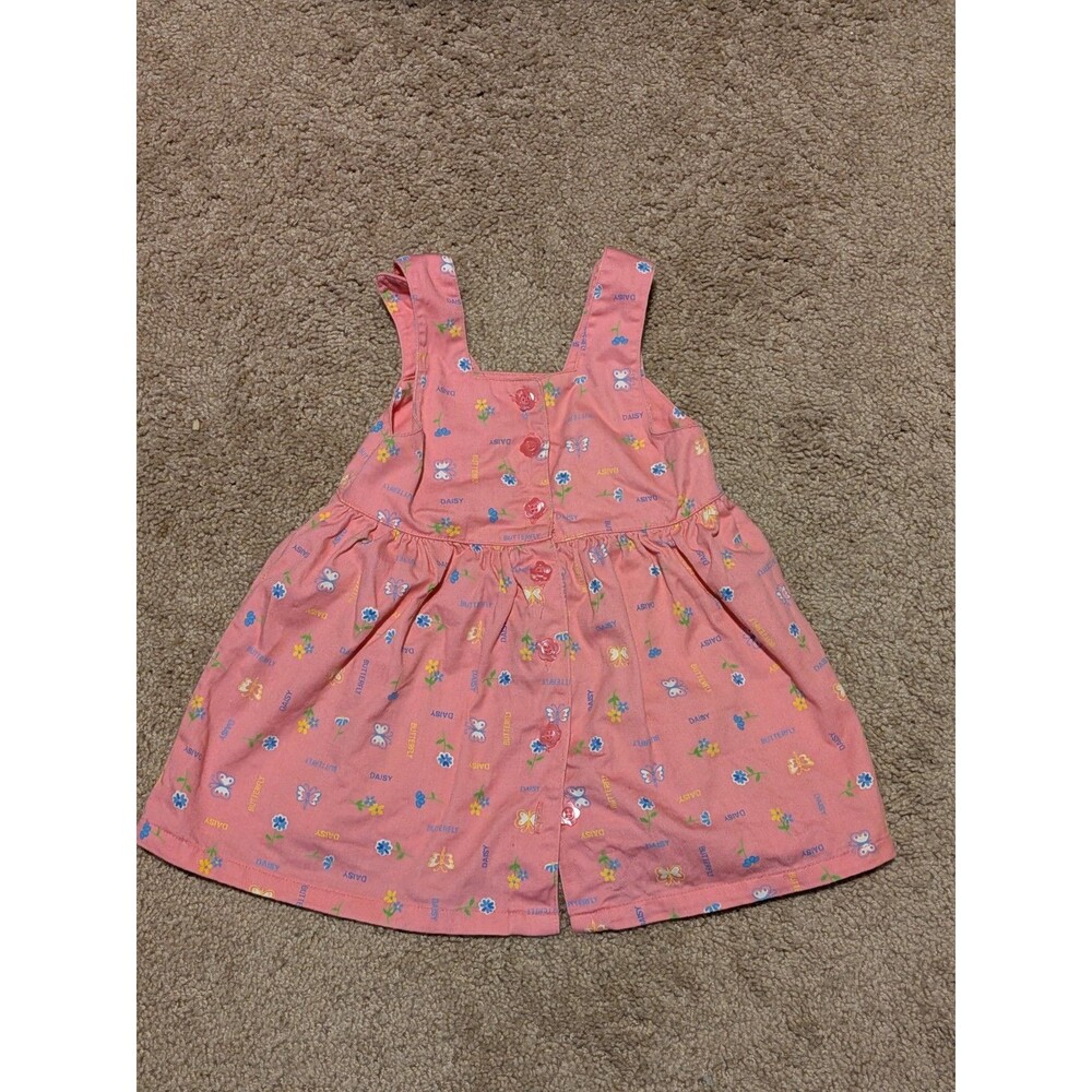 Vintage 100% Cotton McKids Pink Flower Overall Dress Size 18 Months Infants